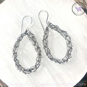 Silver Wire Crochet Teardrop Earrings